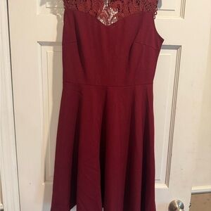 JJs House Burgundy Lace Mini Dress